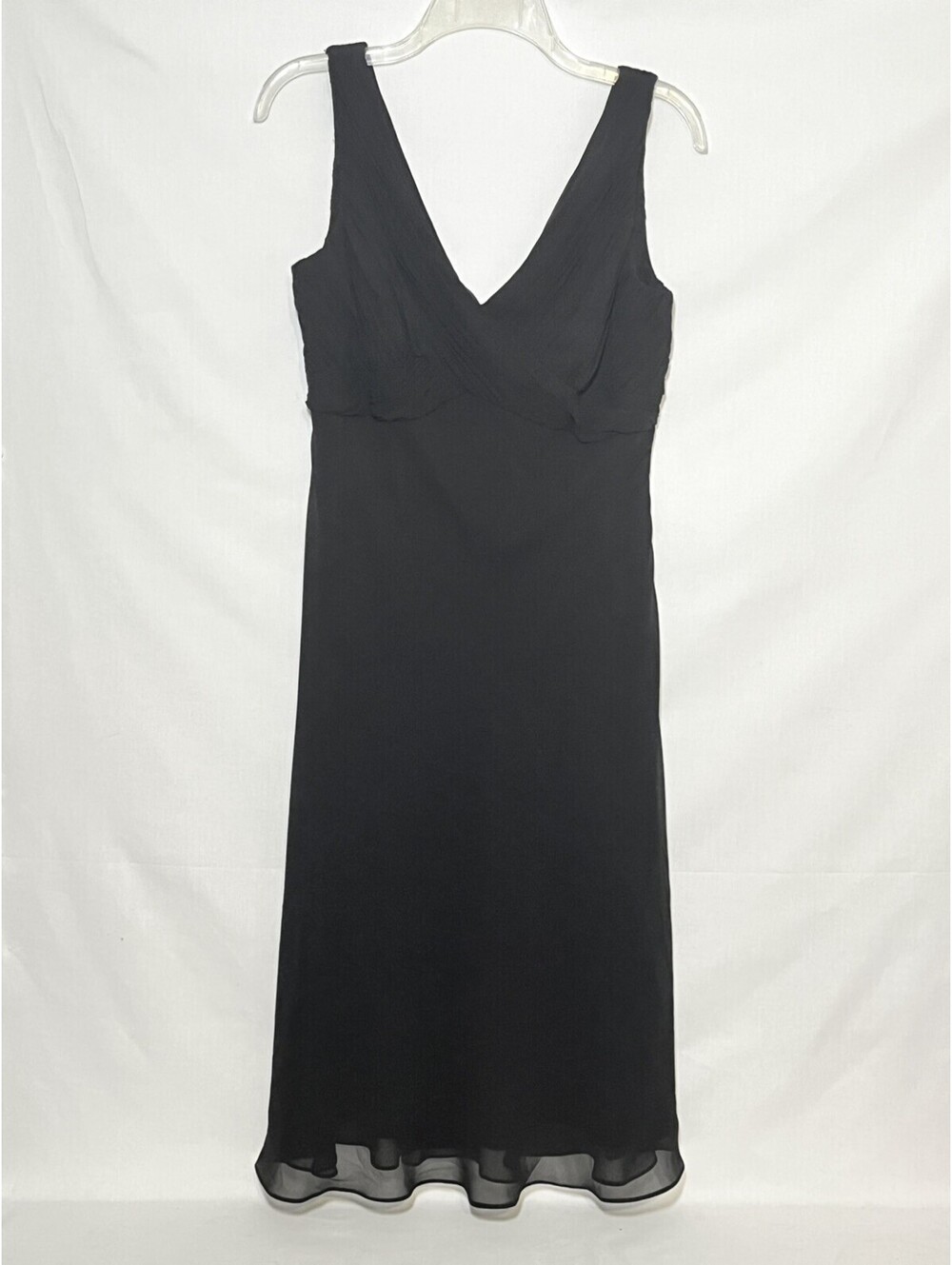 Adrianna Papell Dress Cocktail Formal Black Ruched Chiffon Classic Sz 12